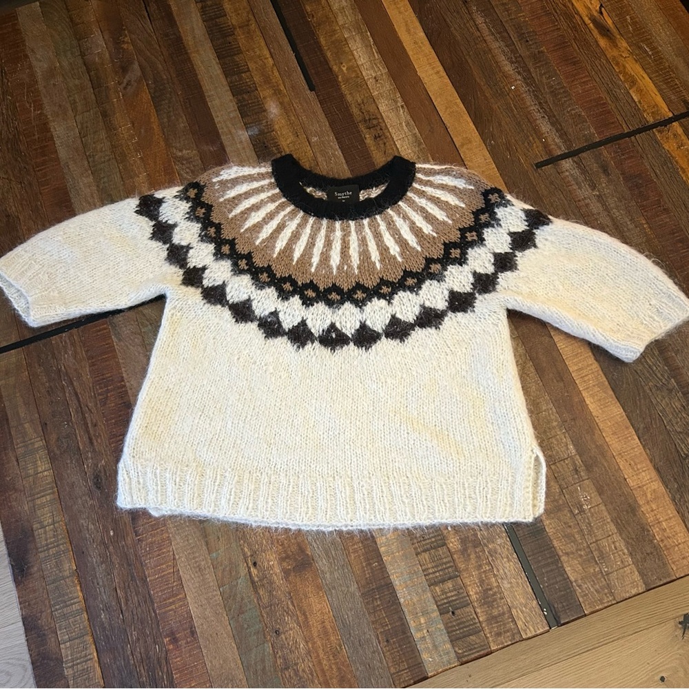 Smythe Cream Sweater with Brown and Black Yoke
